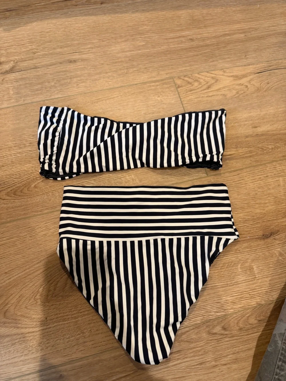 acacia swimwear Black & White Striped Bandeau Bikini Set
